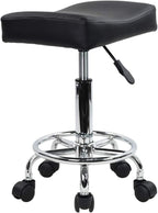 Square Rolling Stool PU Leather Height Adjustable Swivel