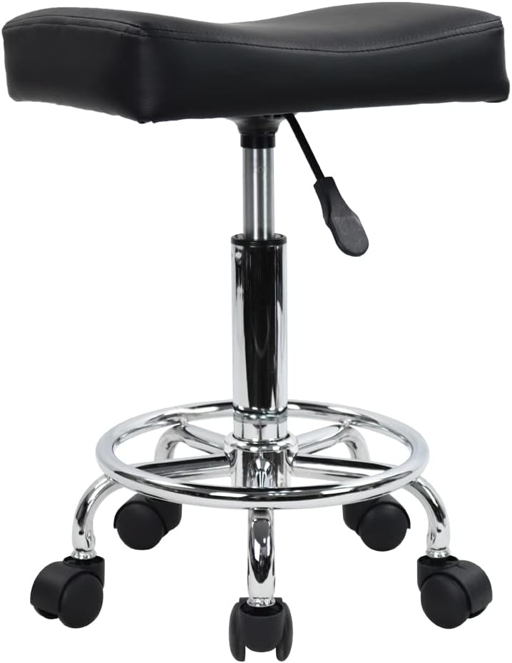 Square Rolling Stool PU Leather Height Adjustable Swivel