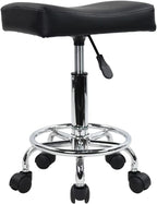Square Rolling Stool PU Leather Height Adjustable Swivel