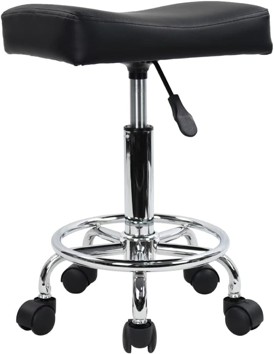 Square Rolling Stool PU Leather Height Adjustable Swivel