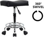Square Rolling Stool PU Leather Height Adjustable Swivel
