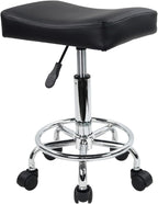 Square Rolling Stool PU Leather Height Adjustable Swivel