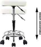Square Rolling Stool PU Leather Height Adjustable Swivel