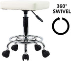 Square Rolling Stool PU Leather Height Adjustable Swivel