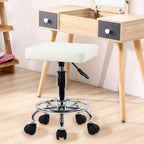 Square Rolling Stool PU Leather Height Adjustable Swivel