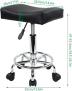 Square Rolling Stool PU Leather Height Adjustable Swivel