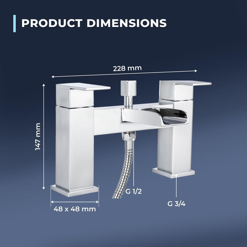 Square Waterfall Bath Shower Mixer Filler Tap Kit