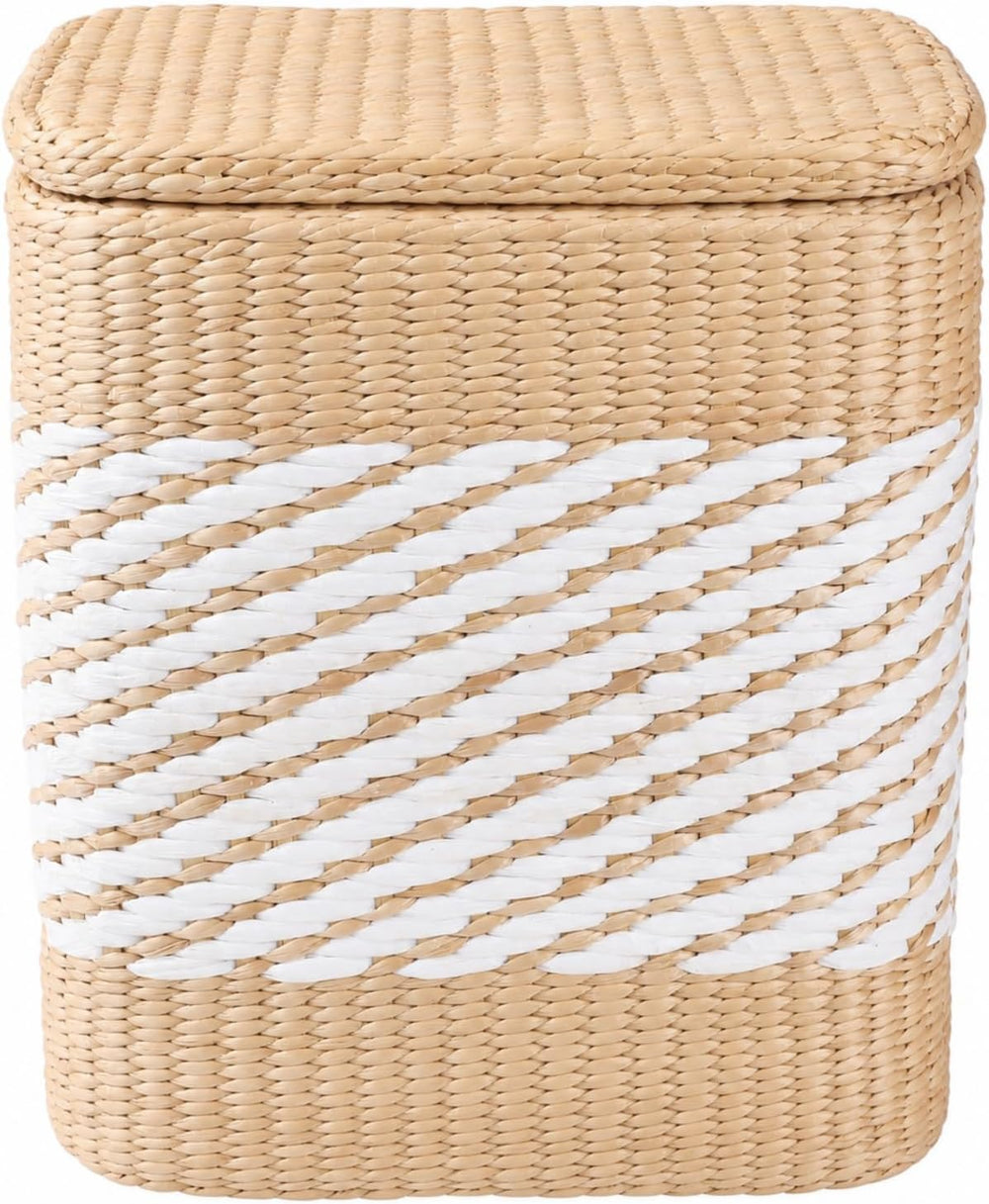 Square Woven Flip Top Storage Ottoman Natural Straw