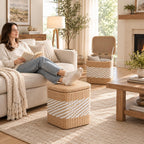 Square Woven Flip Top Storage Ottoman Natural Straw