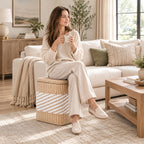 Square Woven Flip Top Storage Ottoman Natural Straw