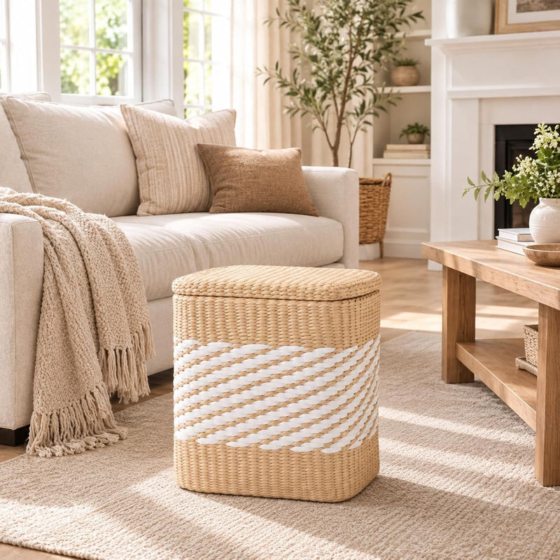 Square Woven Flip Top Storage Ottoman Natural Straw