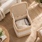 Square Woven Flip Top Storage Ottoman Natural Straw