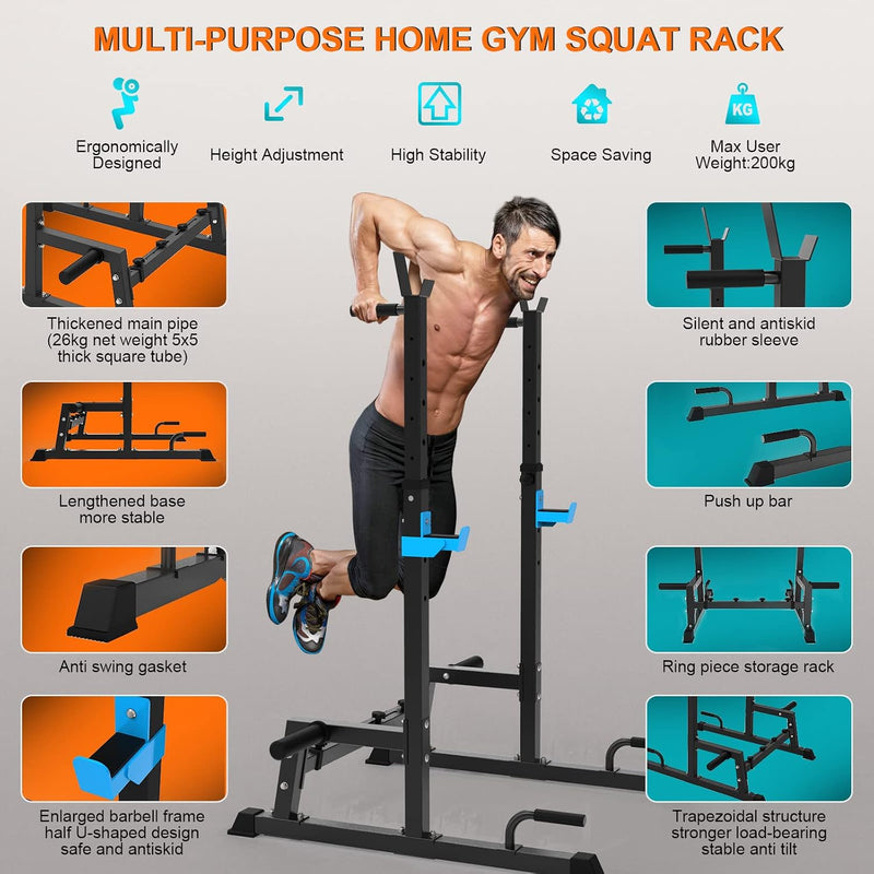 Squat Rack Multi-Function Barbell Height Adjustable Dip Stand