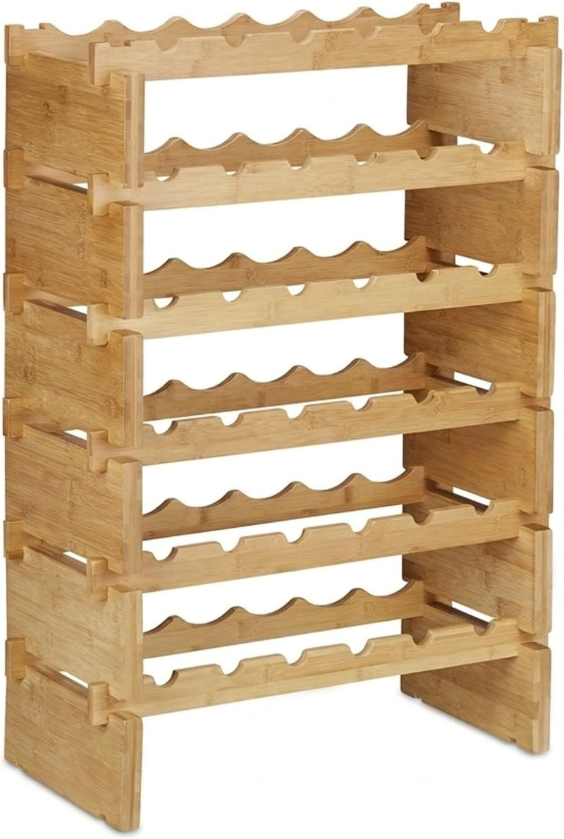 Stackable Wine Rack Bamboo Holder for 36 Bottles