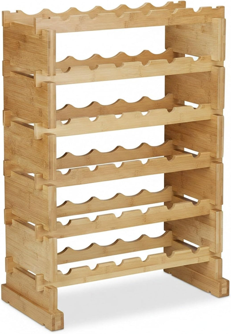 Stackable Wine Rack Bamboo Holder for 36 Bottles