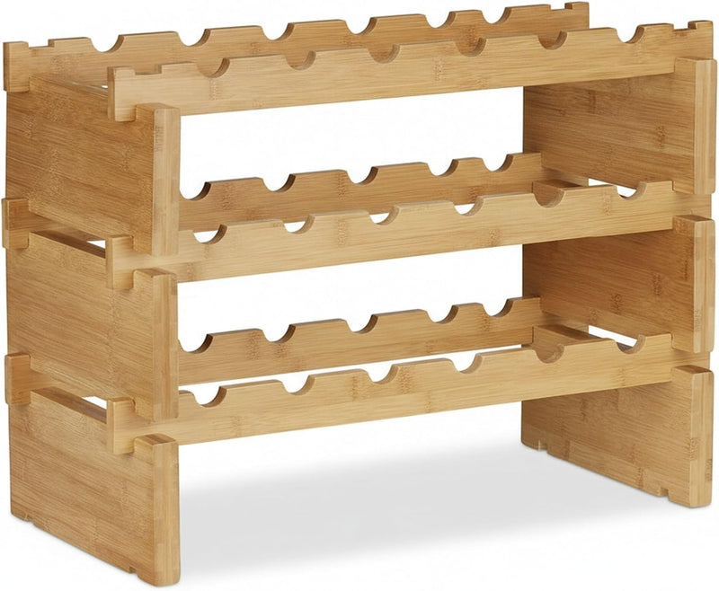 Stackable Wine Rack Bamboo Holder for 36 Bottles