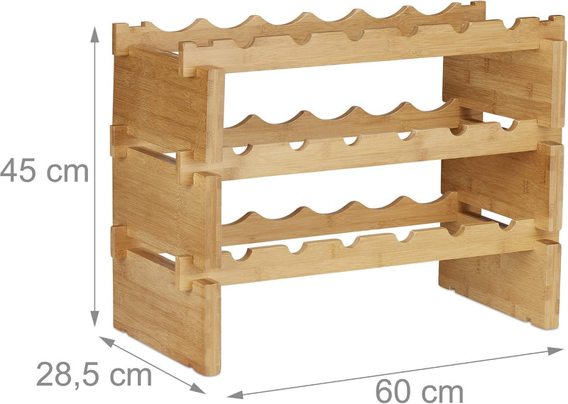 Stackable Wine Rack Bamboo Holder for 36 Bottles