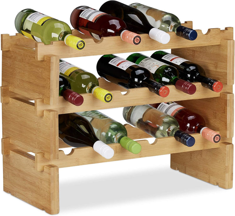 Stackable Wine Rack Bamboo Holder for 36 Bottles