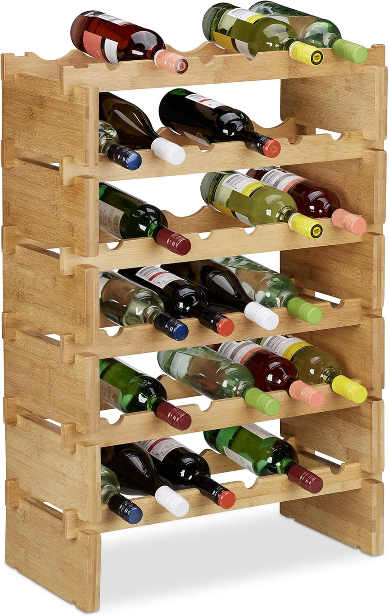 Stackable Wine Rack Bamboo Holder for 36 Bottles