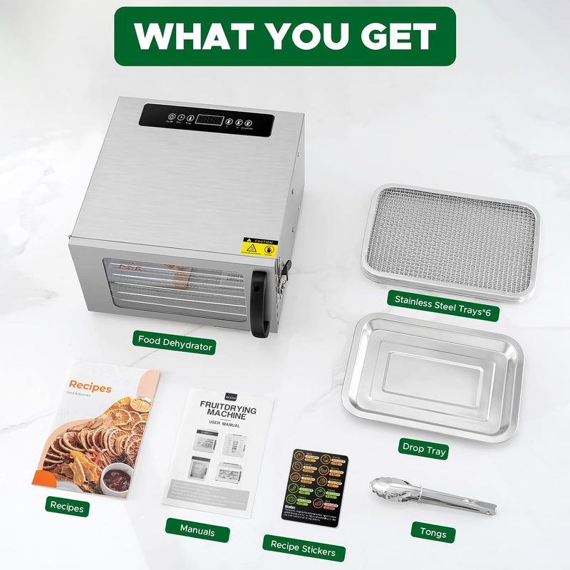 Stainless Steel Food Dehydrator 6 Tray Fruit Dryer