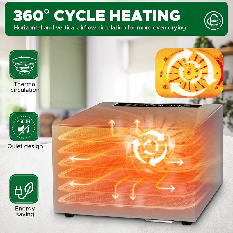 Stainless Steel Food Dehydrator 6 Tray Fruit Dryer