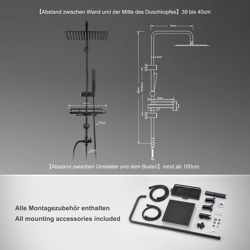 Stainless Steel Shower Column Without Mixer Adjustable Wall
