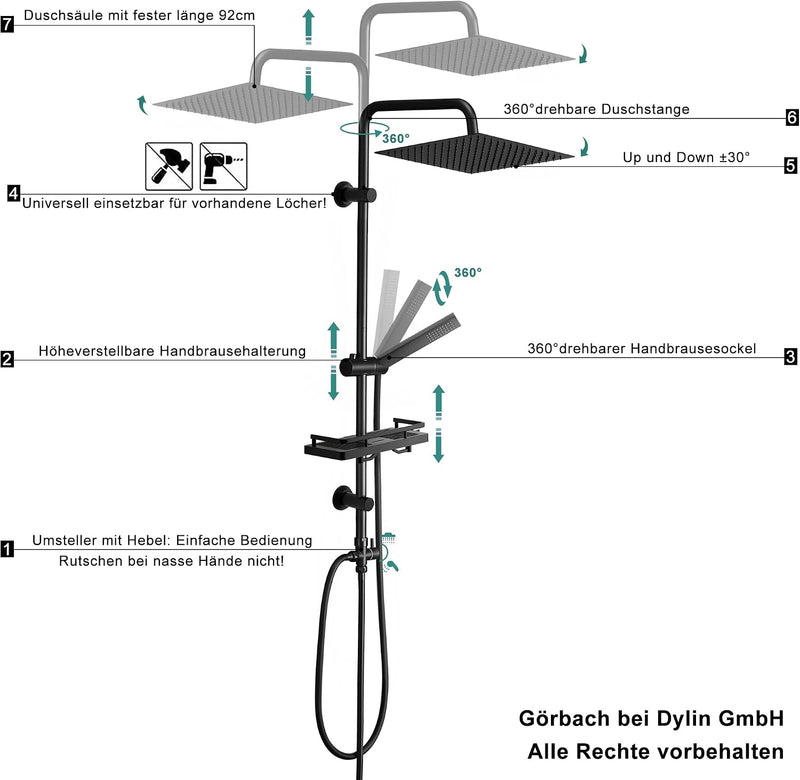 Stainless Steel Shower Column Without Mixer Adjustable Wall