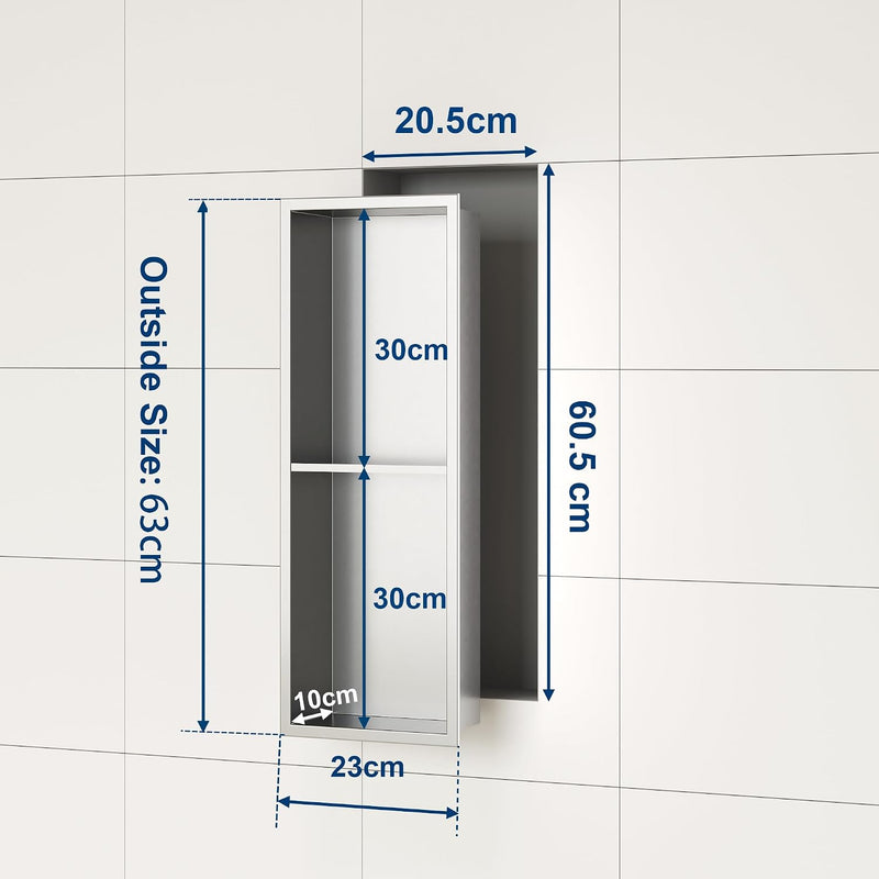 Stainless Steel Shower Niche Recessed 3-Tier Storage