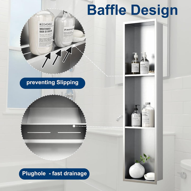 Stainless Steel Shower Niche Wall Insert Recessed Double
