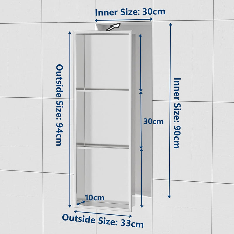 Stainless Steel Shower Niche Wall Insert Recessed Double