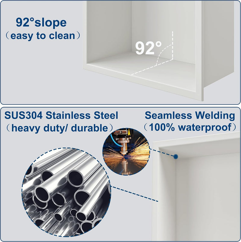 Stainless Steel Shower Niche Wall Insert Recessed Double