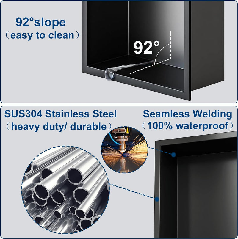 Stainless Steel Shower Niche Wall Insert Recessed Double