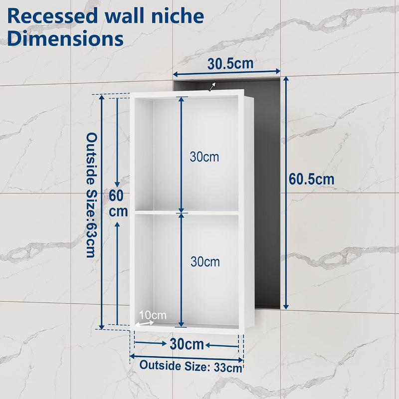 Stainless Steel Shower Niche Wall Insert Recessed Double