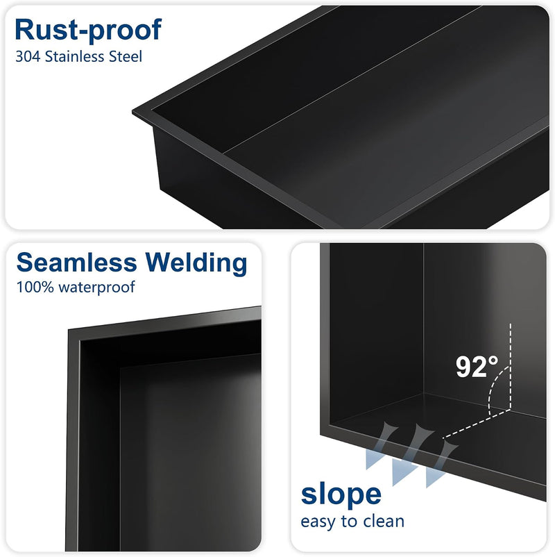 Stainless Steel Shower Niche Wall Insert Recessed Double