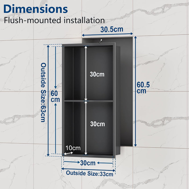 Stainless Steel Shower Niche Wall Insert Recessed Double