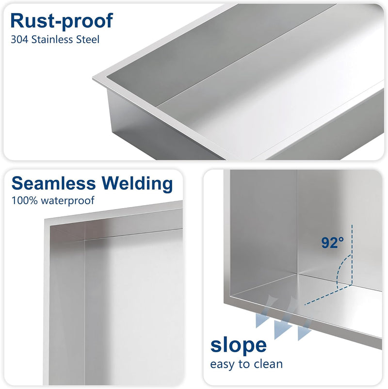 Stainless Steel Shower Niche Wall Insert Recessed Double