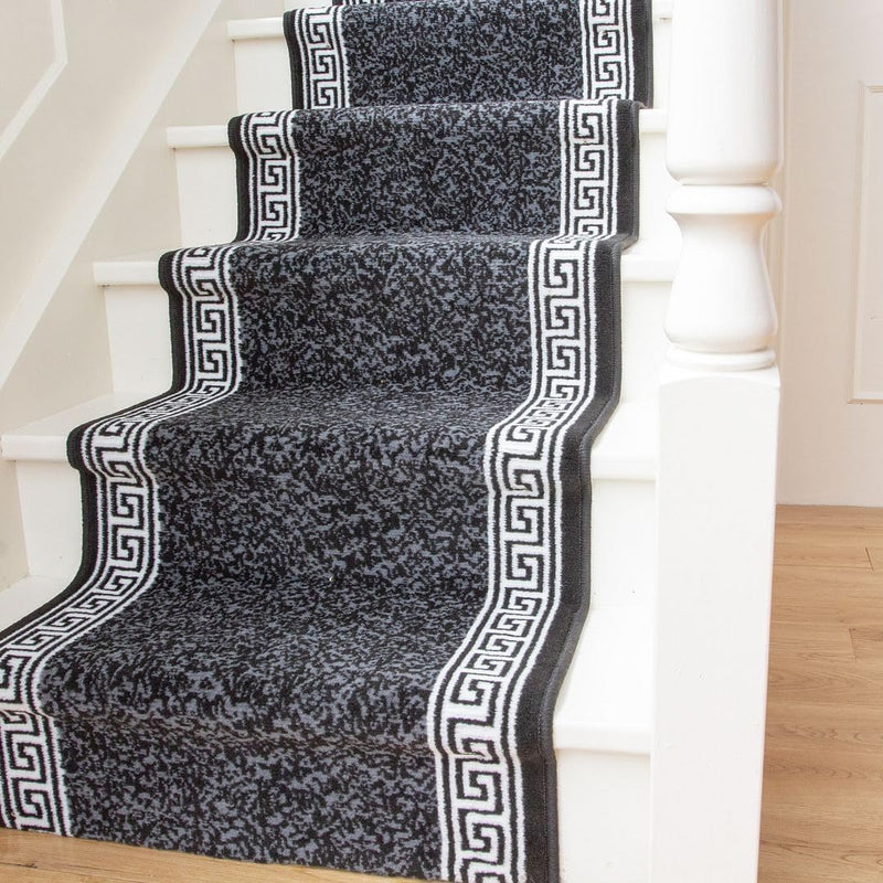 Stair Carpet Durable Graphite Aztec Tribal Border Runner