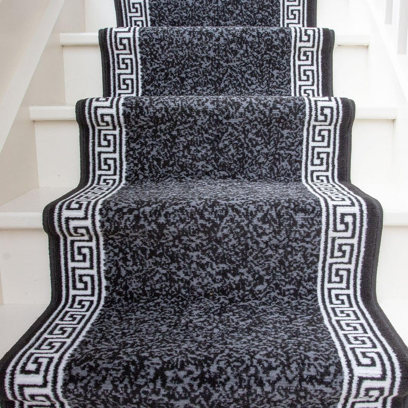 Stair Carpet Durable Graphite Aztec Tribal Border Runner