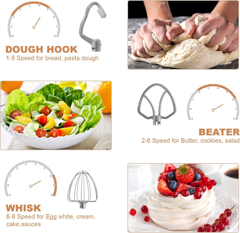 Stand Mixer 4.5L+5L Bowls 8-Speed 1000W Tilt-Head Food