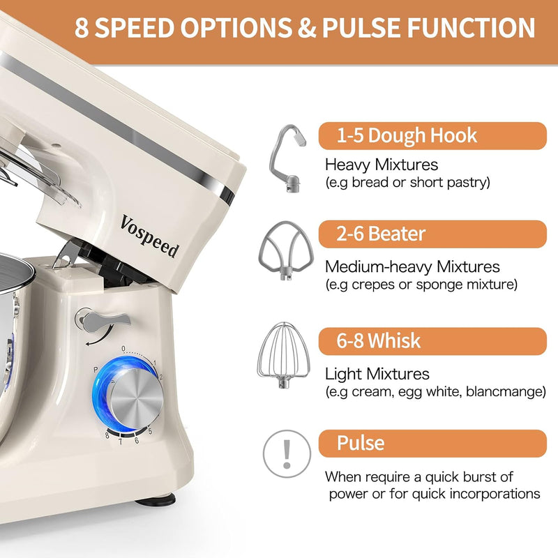 Stand Mixer 4.5L+5L Bowls 8-Speed 1000W Tilt-Head Food