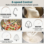 Stand Mixer 4.5L+5L Bowls 8-Speed 1000W Tilt-Head Food