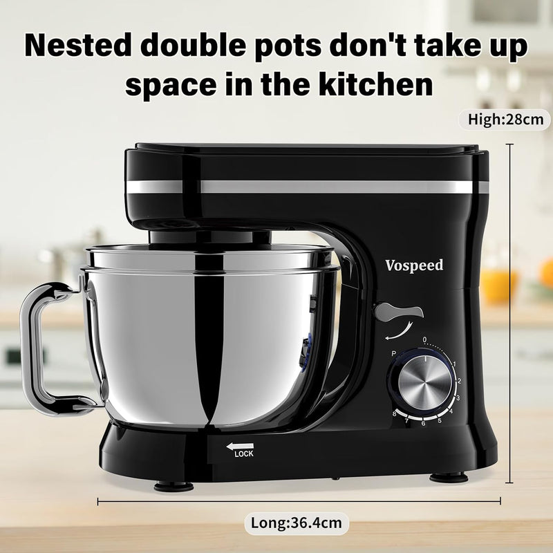 Stand Mixer 4.5L+5L Bowls 8-Speed 1000W Tilt-Head Food