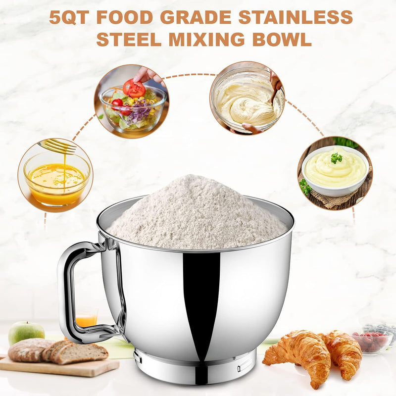 Stand Mixer 4.5L+5L Bowls 8-Speed 1000W Tilt-Head Food
