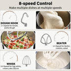 Stand Mixer 4.5L+5L Bowls 8-Speed 1000W Tilt-Head Food