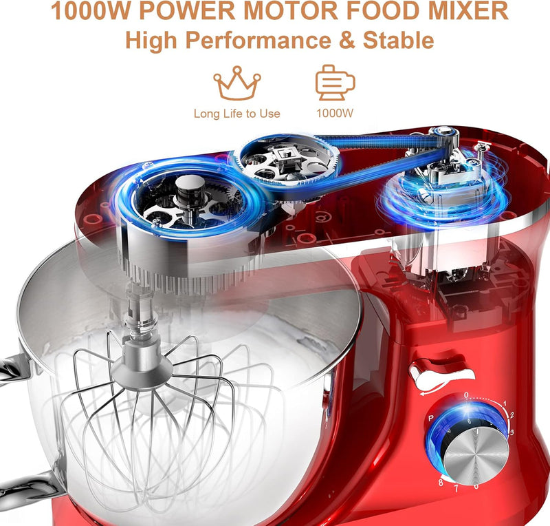 Stand Mixer 4.5L+5L Bowls 8-Speed 1000W Tilt-Head Food