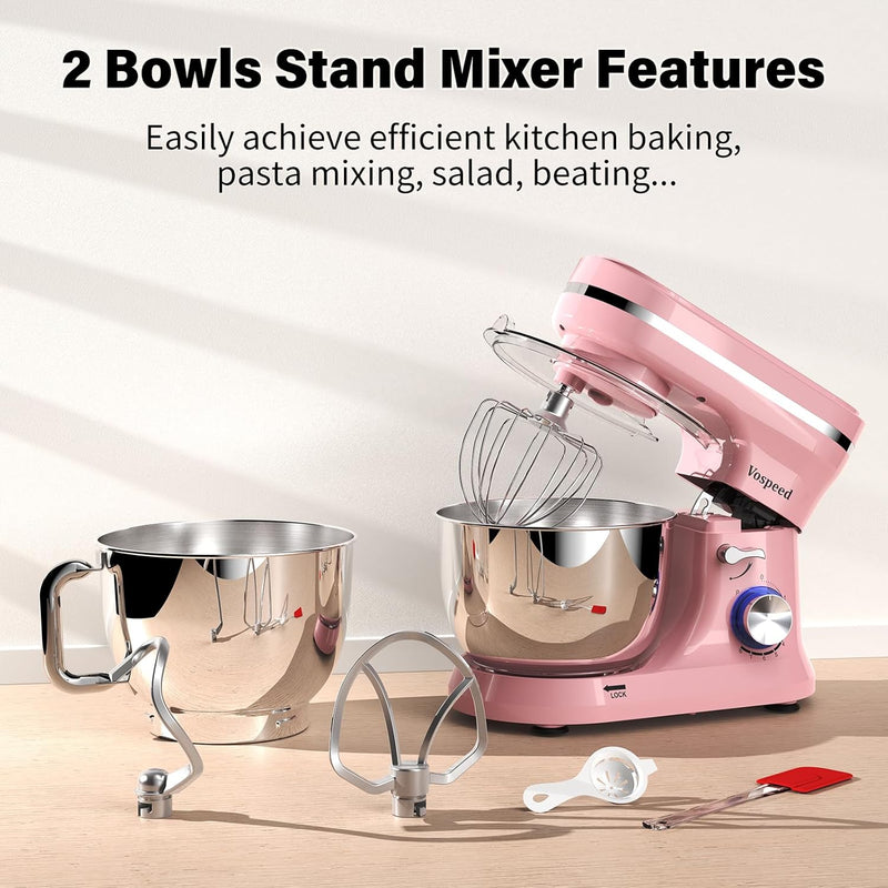 Stand Mixer 4.5L+5L Bowls 8-Speed 1000W Tilt-Head Food