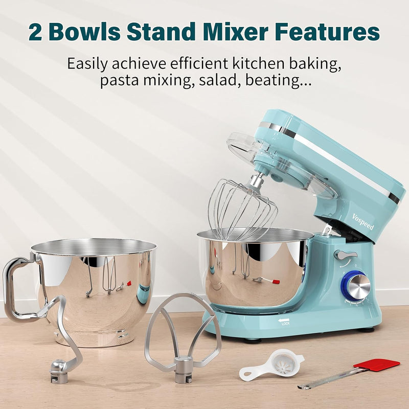 Stand Mixer 4.5L+5L Bowls 8-Speed 1000W Tilt-Head Food