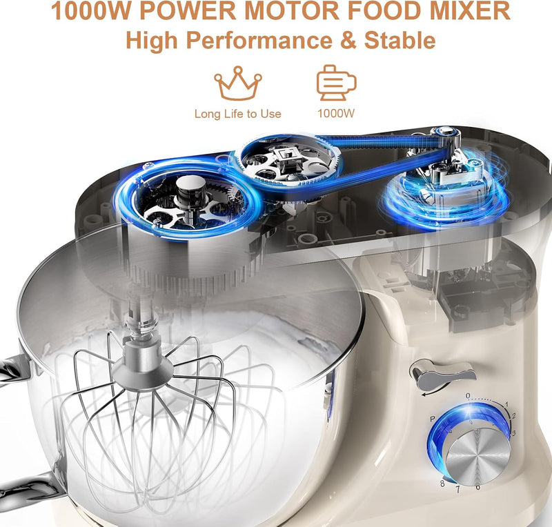 Stand Mixer 4.5L+5L Bowls 8-Speed 1000W Tilt-Head Food