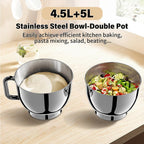 Stand Mixer 4.5L+5L Bowls 8-Speed 1000W Tilt-Head Food