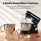 Stand Mixer 4.5L+5L Bowls 8-Speed 1000W Tilt-Head Food